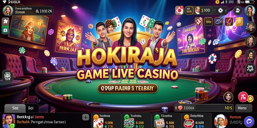 Tampilan utama HOKIRAJA menampilkan dealer langsung dan aksi gameplay seru.