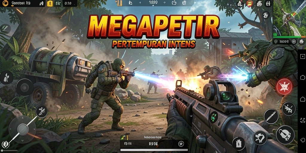 Tampilan gameplay mendebarkan di <strong>MEGAPETIR</strong> dengan pertempuran intens.