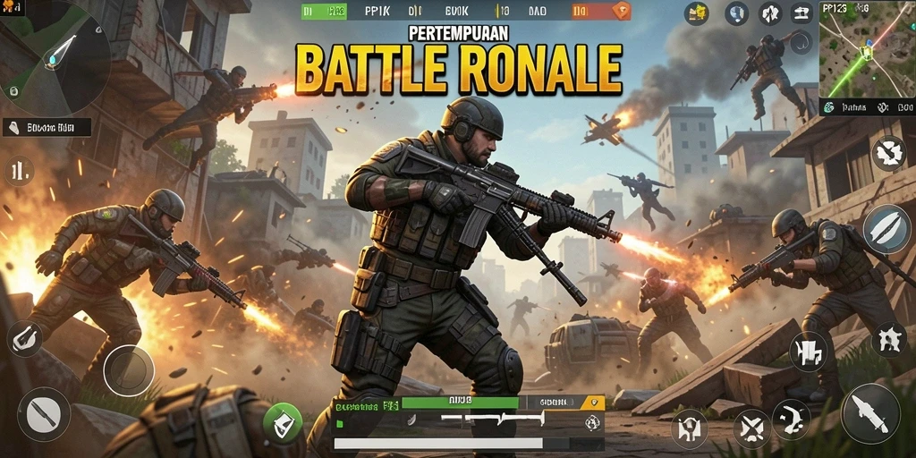 Gameplay mendebarkan PP123 dalam pertempuran Battle Royale.